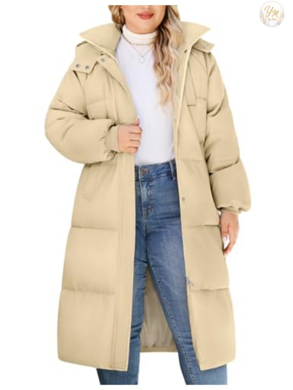 Plus Size Winter Long Puffer Jacket Hooded Quilted Water Repellent